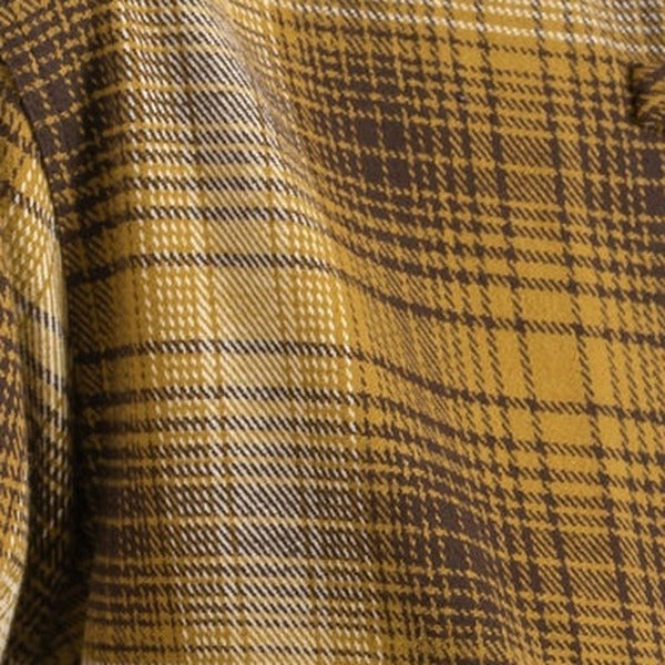 Détail tweed à carreaux brun et moutarde, Blouse Mia Mardi