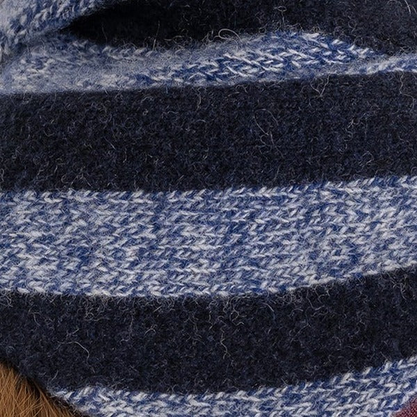 Détail maille rayée bleu marine et bleu chiné, Mini bandana Mardi