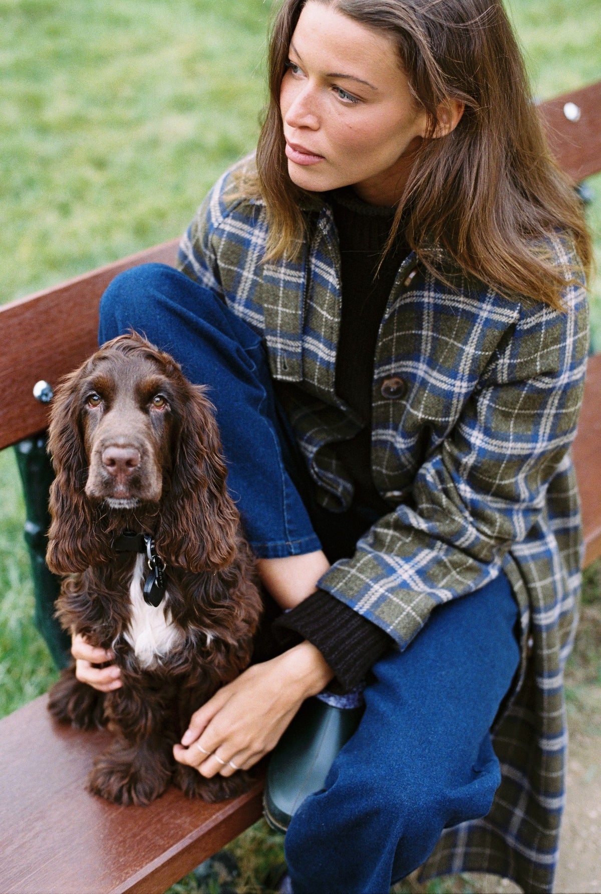 Manteau Paula check with a spaniel