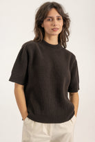 Pull Gaspard en laine et cachemire marron, détail | Mardi Editions