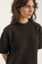 Pull Gaspard en laine et cachemire marron, détail | Mardi Editions